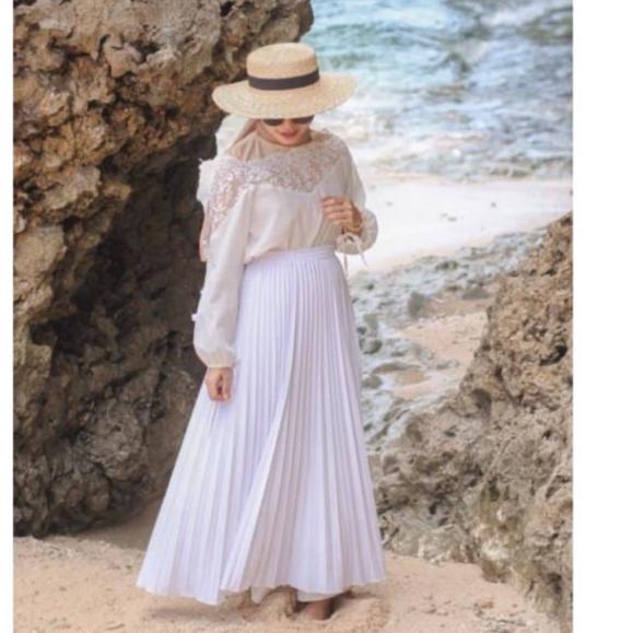 ➪ ROK PLISKET PUTIH FURING MURAH PLEATS REMPEL FLARE SKIRT MURAH GROSIR PANJANG ✥