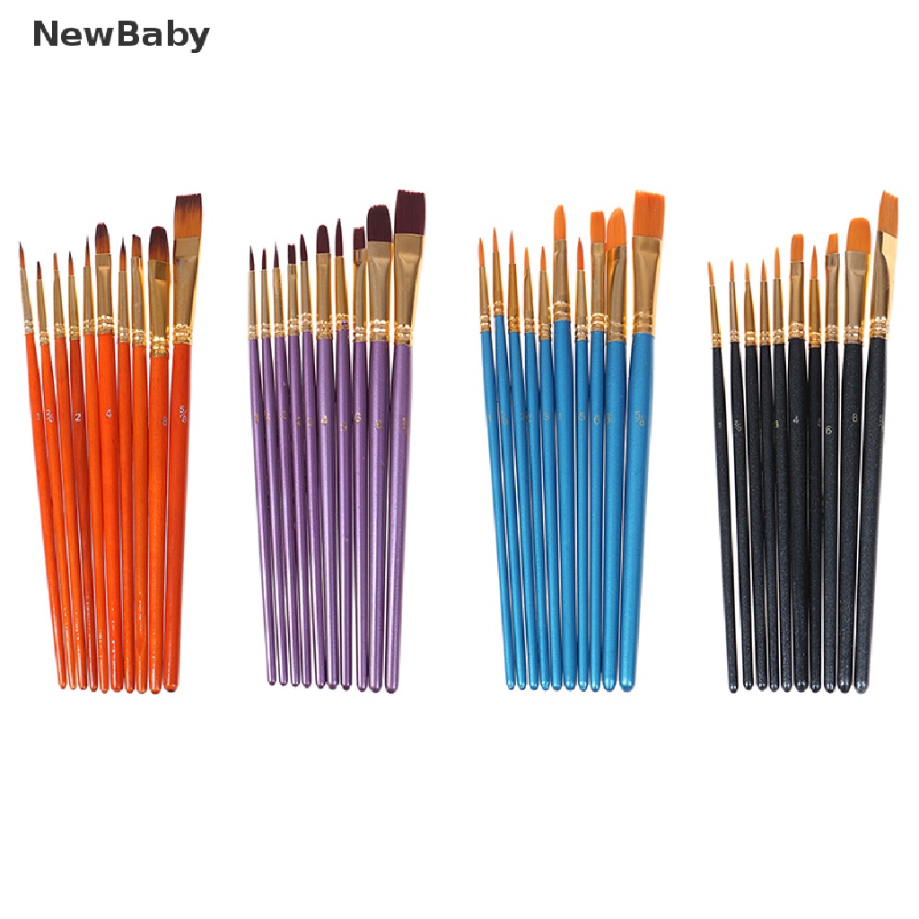 Newbaby 10Pcs Kuas Cat Air Bahan Nilon Untuk Melukis