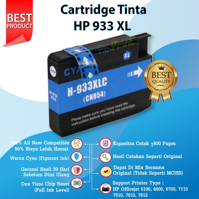 SET CMYK Chip Cartridge Tinta HP 932 933 933XL Compatible Printer 7612