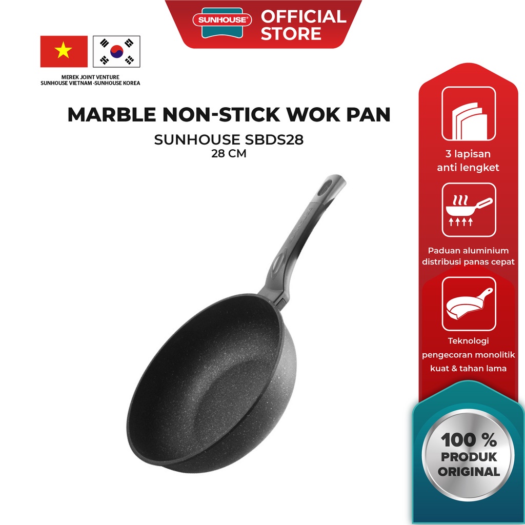 Sunhouse Wok Pan Marble 28 Cm SBDS-28 Wajan Induksi Anti Lengket Korea / Perlengkapan Rumah