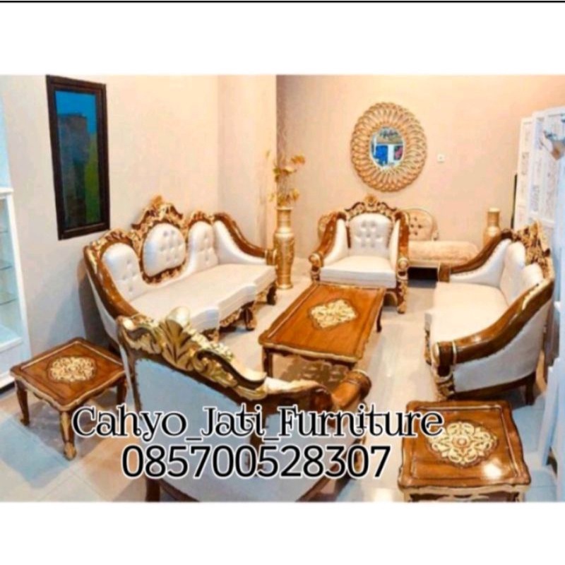 kursi tamu Ganesa sofa jati kerang Jepara