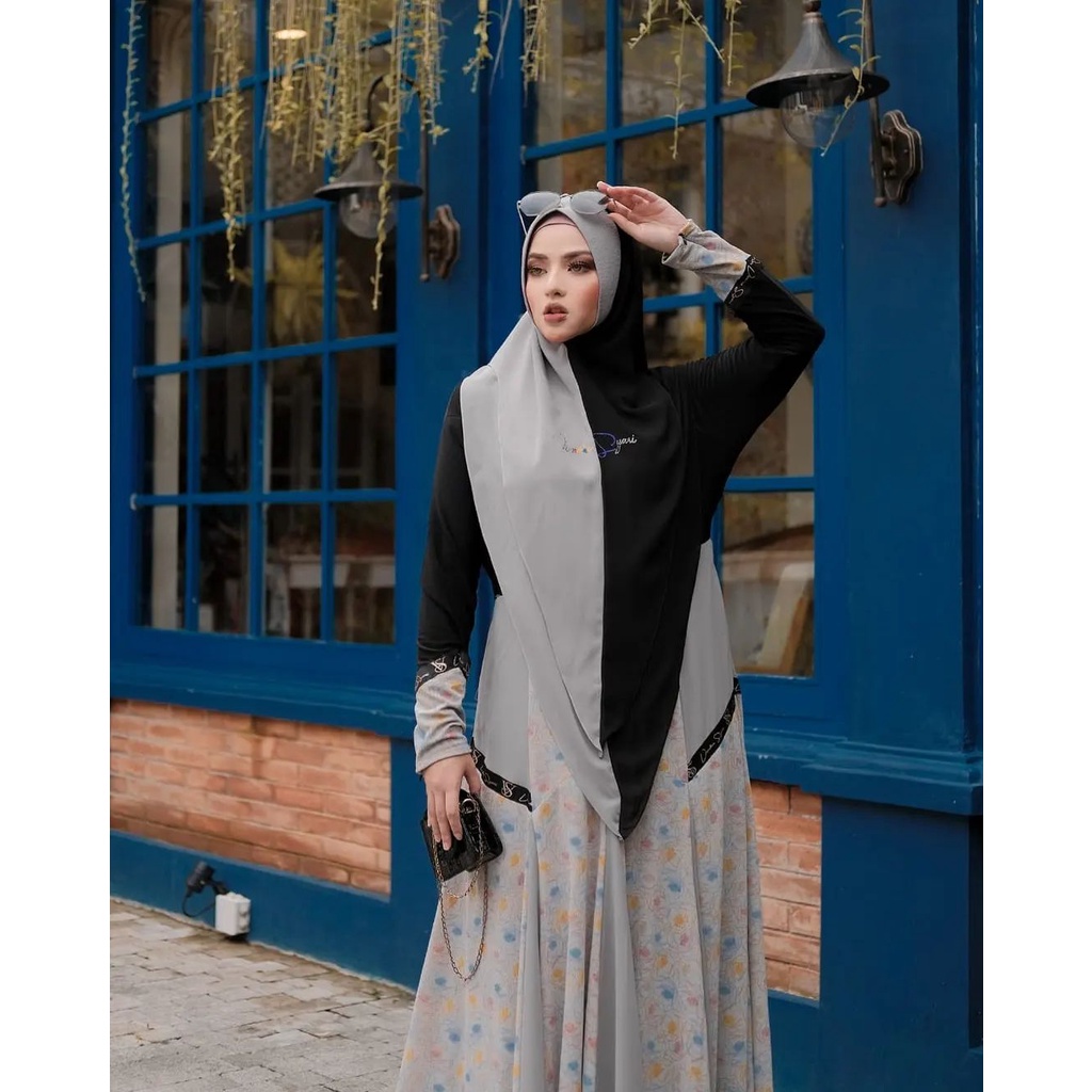 HOORIYA by VIENDRA Dress Gamis Set Khimar Syari Polos Mix Motif Print Kalem Babydoll Premium ORIGINA