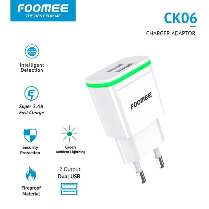 Adaptor Charger FOOMEE CK06 Charger Dual Port USB fast Charging 2.4A