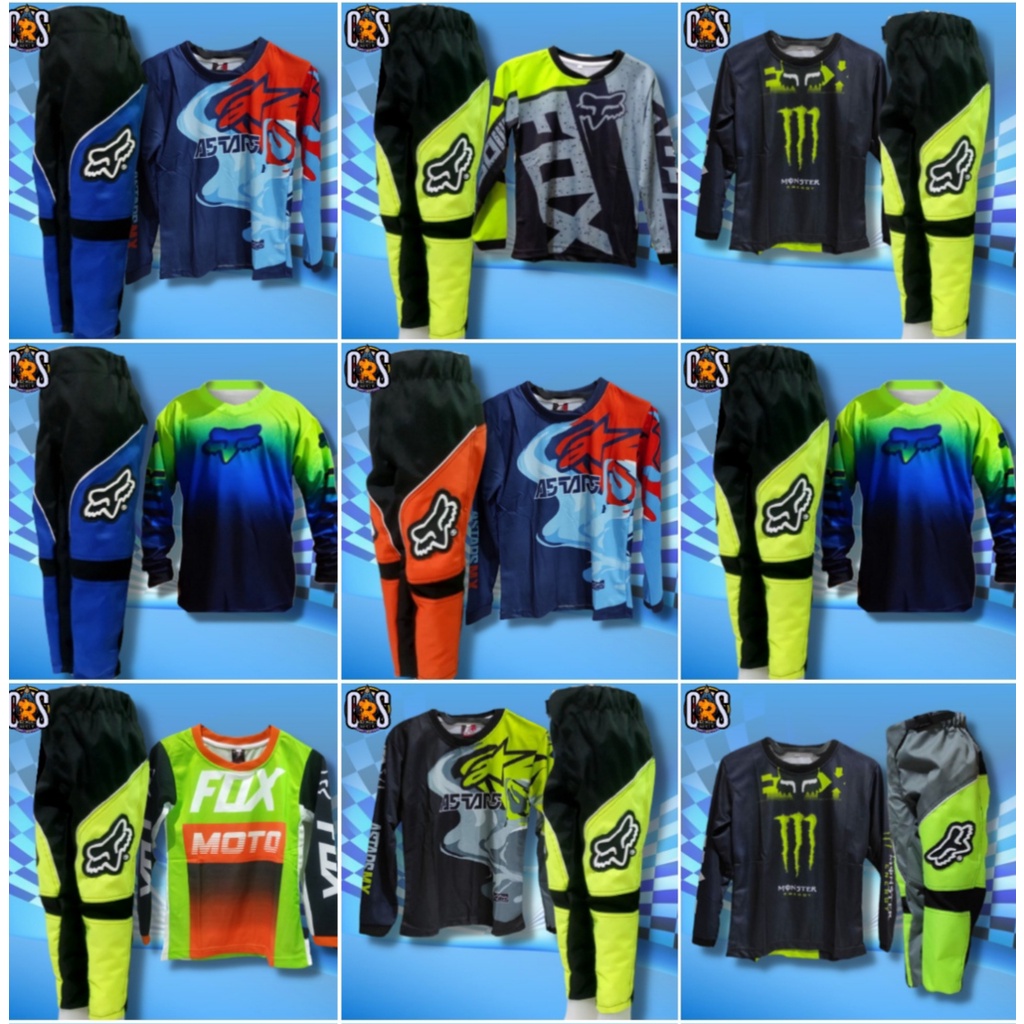 Setelan Baju Motor Trail Anak Usia 4 Sampai 12 Tahun Set Jersey Celana Moto cross Adventure Lengkap