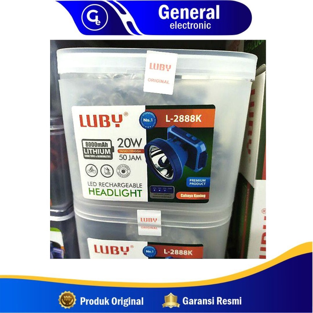 Senter Kepala LUBY L2888 / Lampu Kepala 20 Watt / Head Lamp LUBY 2888 Carger / Cas / Cahaya Putih