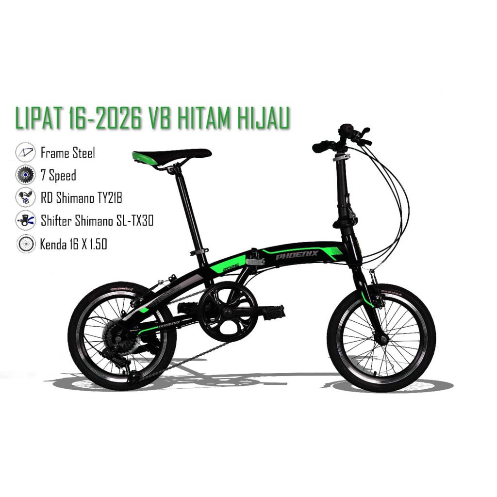 Sepeda lipat 16 Phoenix 2026 Rem V brake bukan cakram untuk anak anak remaja dan dewasa