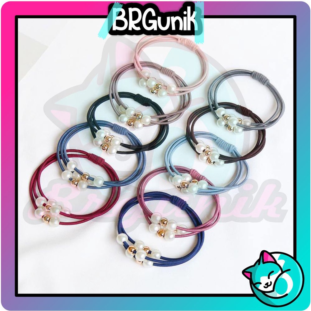 BRGUNIK Ikat Rambut Jadul Mutiara Pita Fashion Gaya Korea Wanita Karet Kucir Hairclip Hairpin COD R123