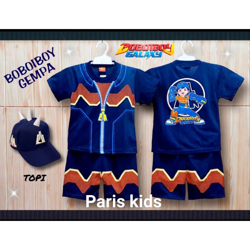 setelan baju Boboiboy gempa bonus topi anak laki-laki terbaru