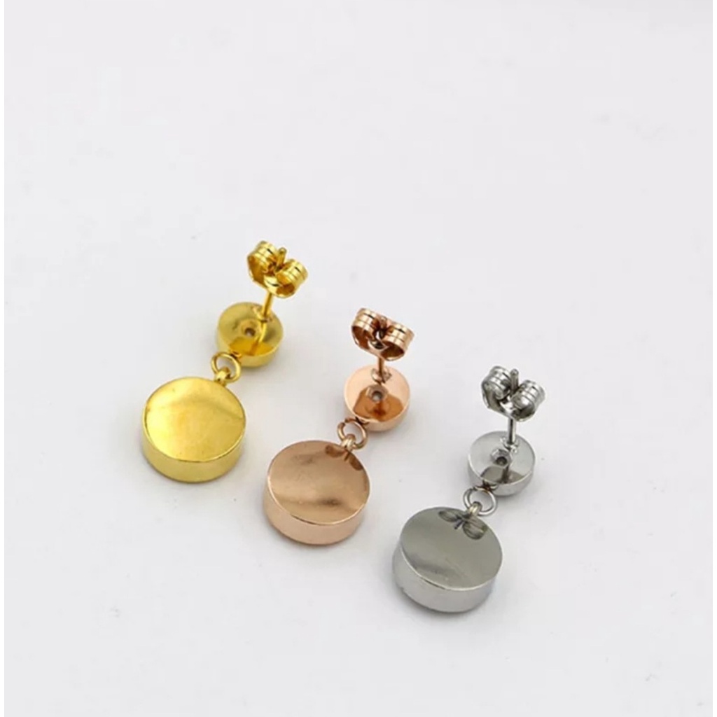 Anting Titanium Bvlgr Bulat Romawi 2 Crystal Artifisial Warna Rose Gold dan Gold