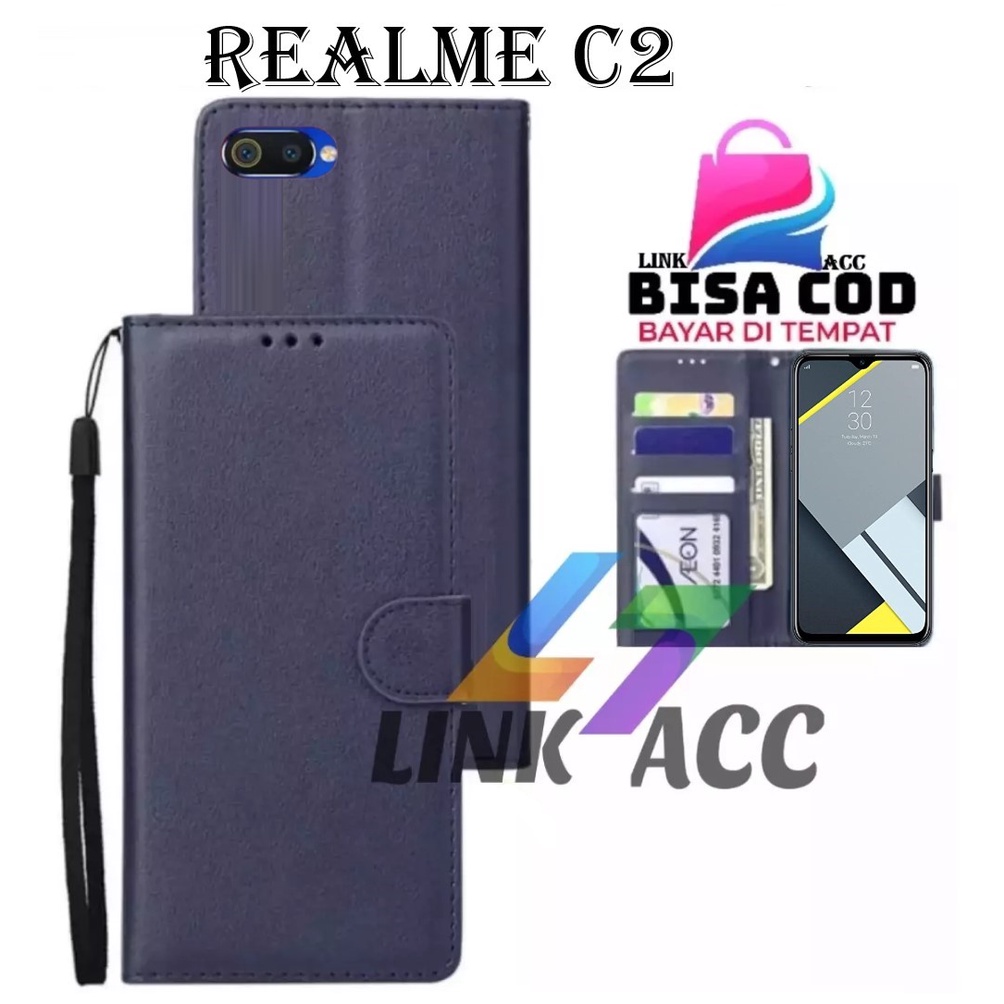CASE FLIP REALME C2 LEATHER CASE PREMIUM-FLIP WALLET CASE KULIT UNTUK REALME C2 - CASING DOMPET HP
