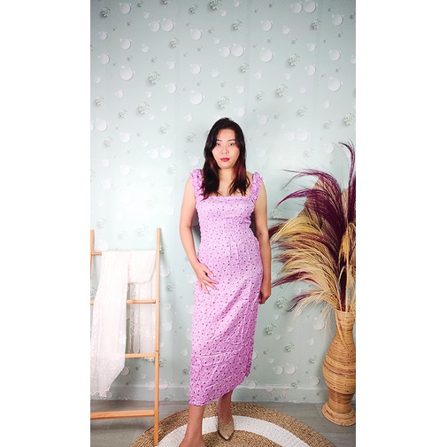 Dress Kerut Panjang Smoken Smoke Panjang Andini Motif Bunga [Bisa Pilih Motif]