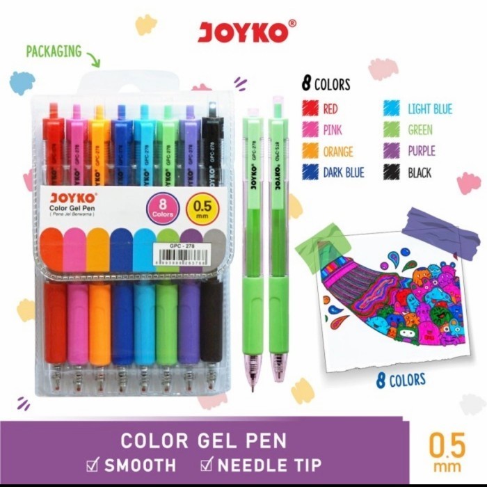 

PULPEN GEL / PEN GEL JOYKO / GEL COLOR SET 8 Warna 0.5 mm