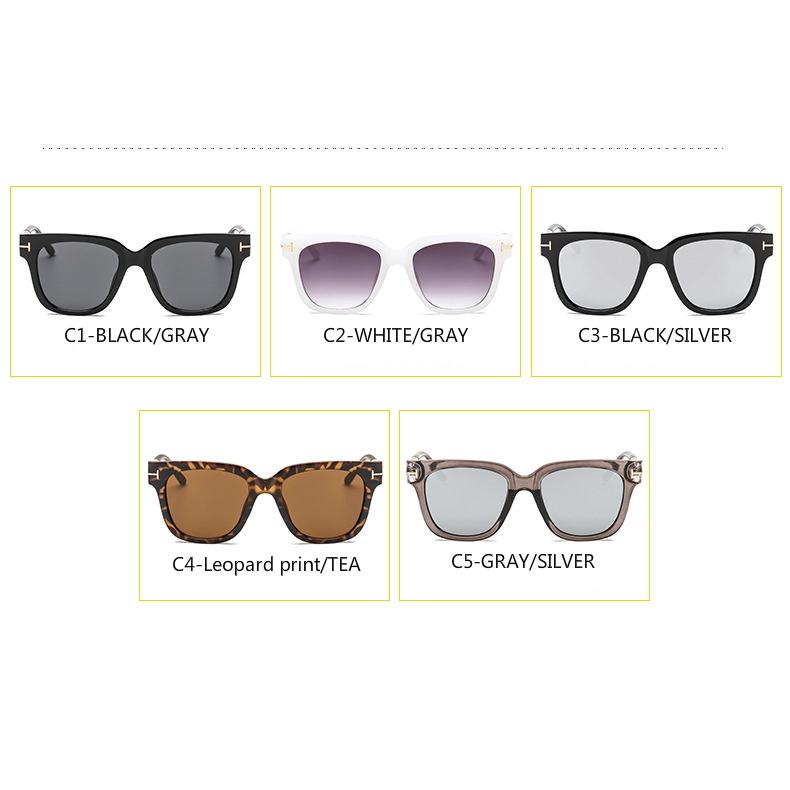 European and American trend T-decorated square men's and women's sunglasses metal hinges