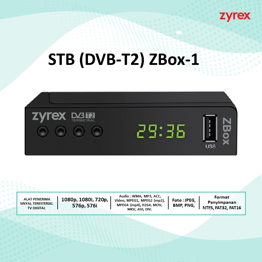 Jual ZYREX STB (DVBT2) ZBOX1 ALAT PENERIMA SINYAL TV DIGITAL SET TOP