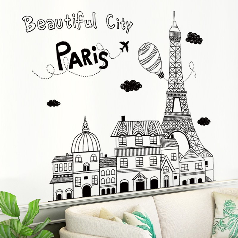 Stiker Dinding Dengan Bahan Mudah Dilepas Dan Gambar Pemandangan Kota Paris Bergaya Eropa