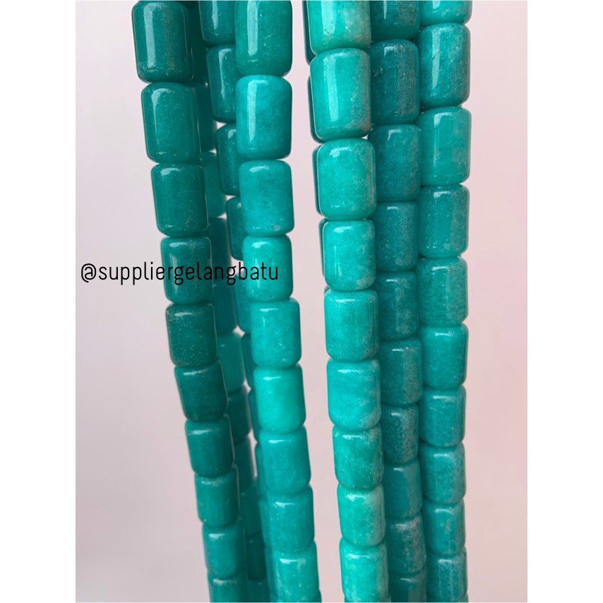 bahan renceng batu akik agate hijau tosca tabung 14mm gelang kalung