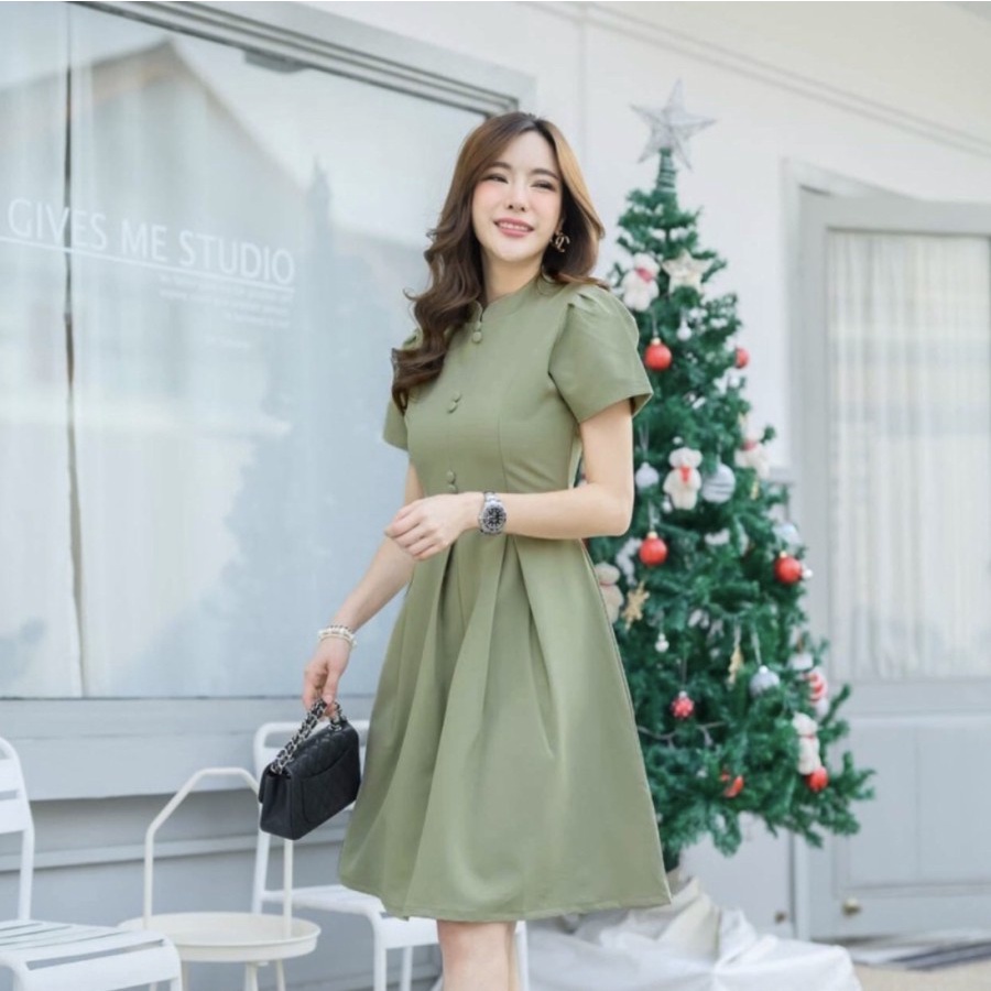 MINI PREMIUM POLYESTER KOREAN ALL SIZE DRESS SAGE GREEN NEW COLLECTION