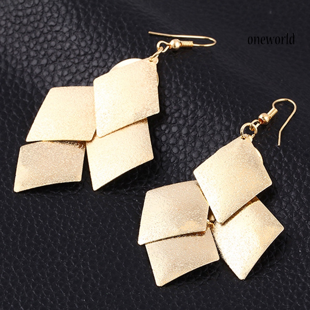 OW@ Women's Glitter Rhombus Drop Long Dangle Chandelier Statement Hook Earrings