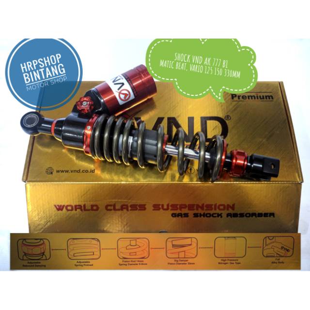 shock tabung miring vnd beat vario 125 150 330mm AK 777 B1