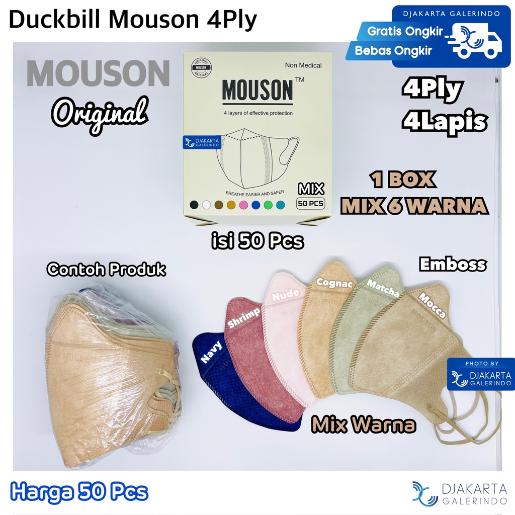 Masker Duckbill Mouson Mix Warna 4Ply isi 50 Pcs