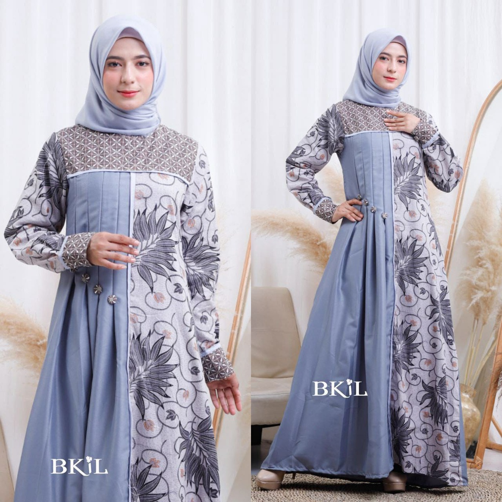NEW..GAMIS WANITA KOMBINASI BATIK TERBARU GAMIS BATIK KECE GAMIS BATIK BLUE