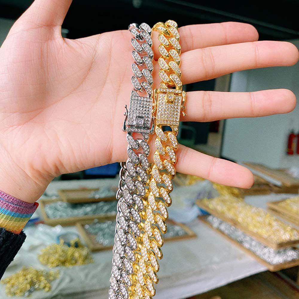 Mxbeauty Kalung Rantai Tebal Hias Zircon Berlian Imitasi Gaya Punk Rock Untuk Pria Dan Wanita