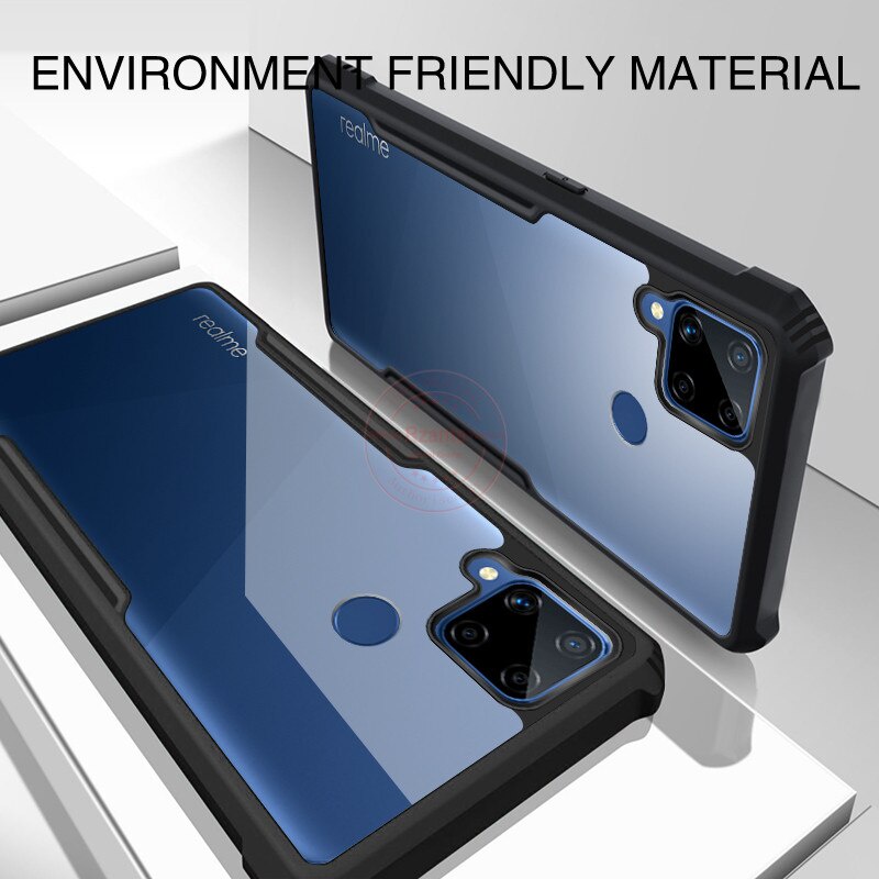 Case REALME C15 Armor Fushion Transparent Casing + Tempered Glass Full Layar dan Skin Carbon