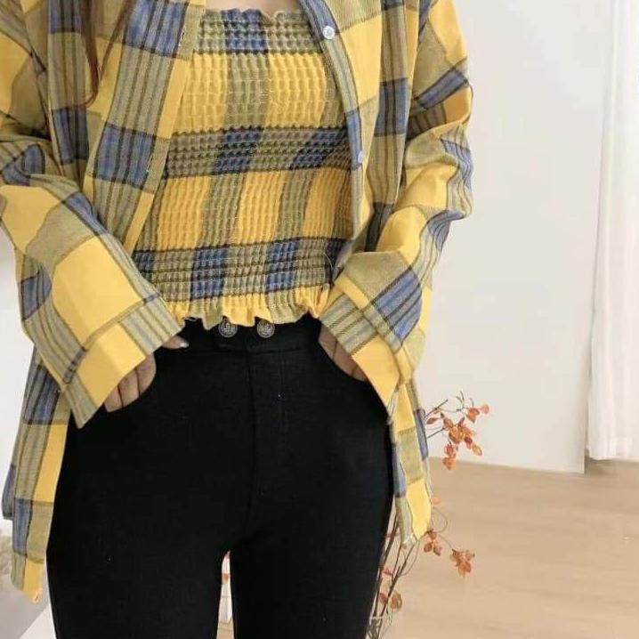 ♦ BHO - ZEC OOTD Setelan Wanita TIARA / Set Angeline / Set Dalaman dan Luaran Tanktop Wanita Kotak-K