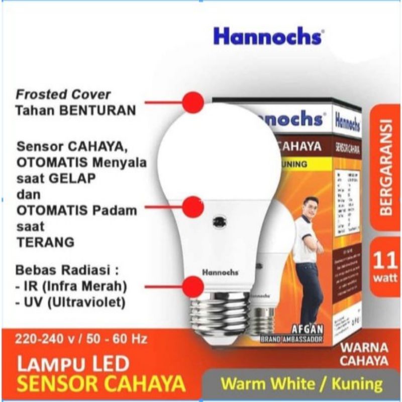 Bola Lampu / Bohlam Hannochs Sensor Cahaya Kuning Otomatis 6W, 9W, 11W