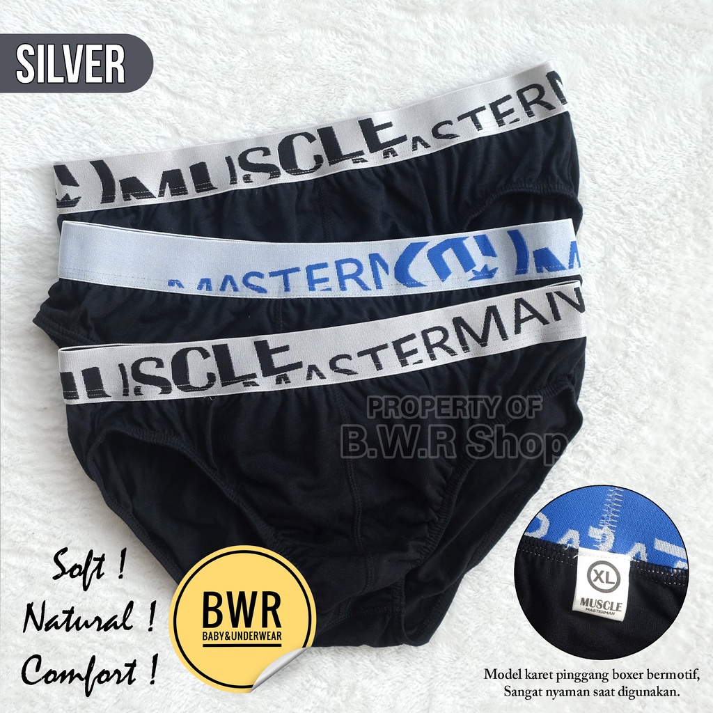 [ 3pc ] CD Masterman Muscle SILVER | Celana Dalam Pria Karet Tebal [III K2/M2] Silver