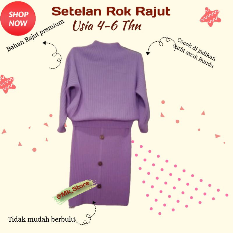 Setelan Rajut Baju Dan Rok Span Anak 4-6 Tahun Rajut Premium