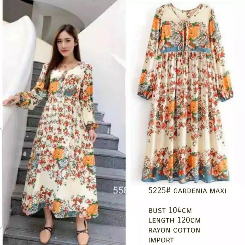 5225 Dress Import cewek Korea Fashion wanita Korea Dress panjang motif import Baju panjang wanita