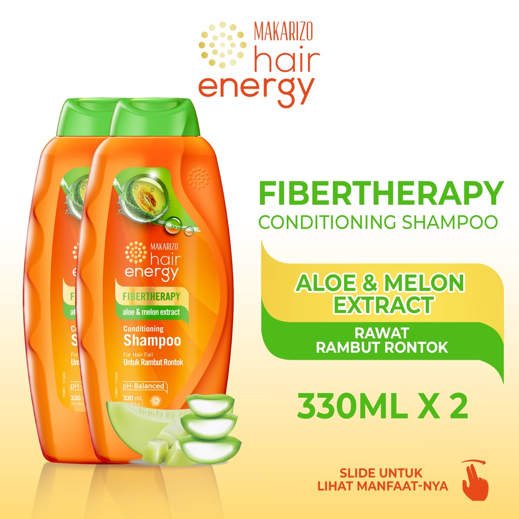 PAKET ISI 2-Makarizo Hair Energy Fibertherapy Conditioning Shampoo Aloe & Melon 330 mL