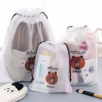 Kantong Serut Transparant Popular Broun /Pouch Traveling