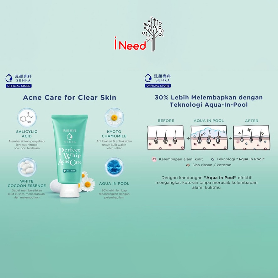 (INEED) (Acne Care 100gr) SENKA - Perfect Whip Acne Care 100g (Untuk Kulit Berjerawat)