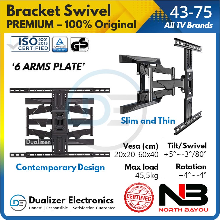 Bracket TV 43 49 50 55 60 65 70 75 Inch OLED QLED UHD Curved North Bayou NB P6 | NBP6 Slim Design