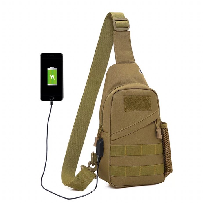 Tas Selempang Pria Sling Bag Tactical Army + USB