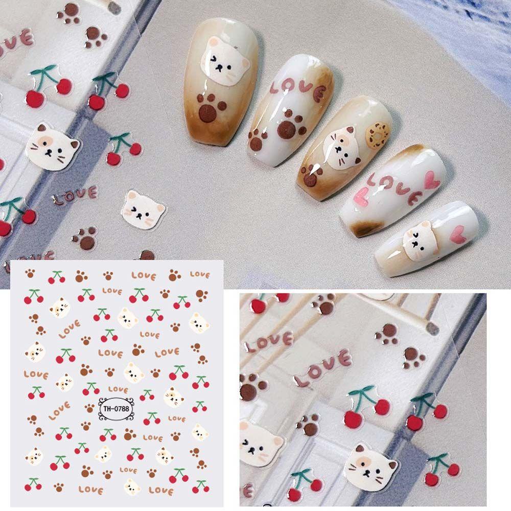 AUGUSTINA Agustina Kartun Stiker Kuku Wanita Beruang Kelinci Smiley Ikatan Simpul Self Adhesive Nail Art Dekorasi