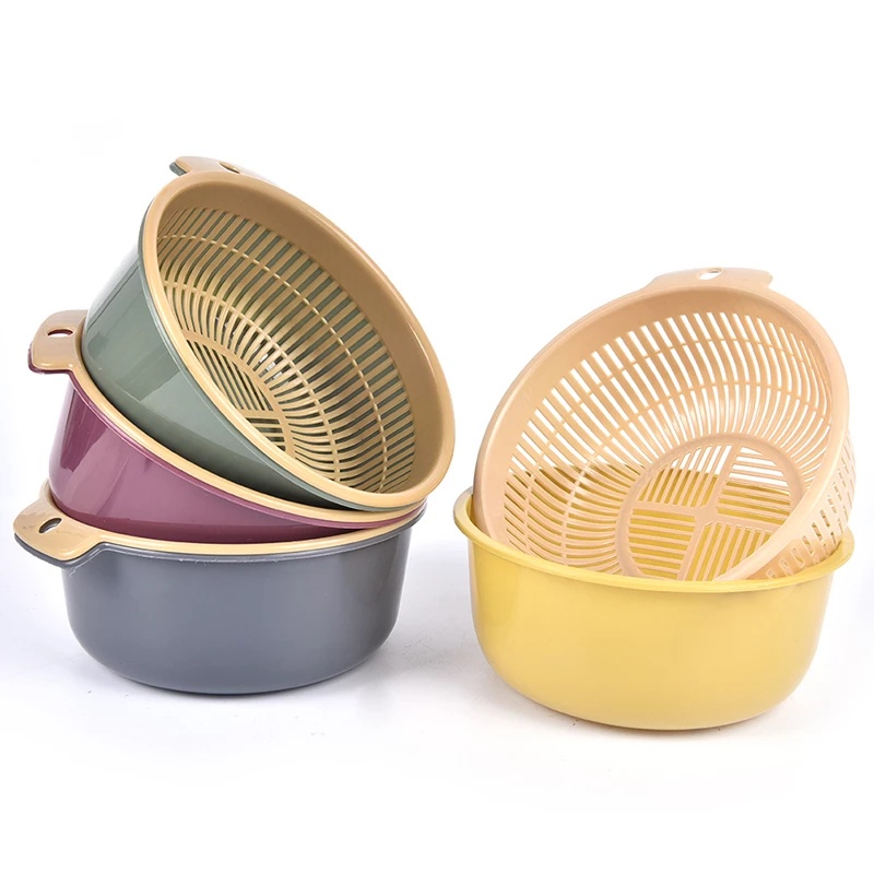 1PCS Household Detachable Round Double-layer Plastic Drain Basket For Washing Vegetables and Noodle Filter Kitchen Essentials