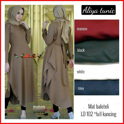 Baju Lebaran Best Seller Aliya Long Tunic Atasan Muslim Fit L Bahan Balotelli Terbaru Shopee Indonesia