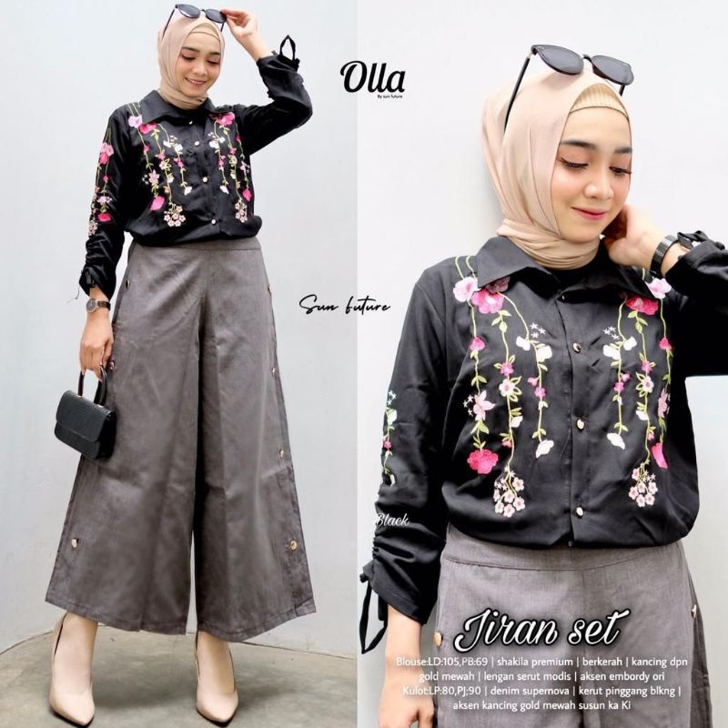 JIRAN SET ORIGINAL BY OLLA SUN FUTURE/SETELAN KULOT WANITA/ATASAN MOTIF BORDIR BUNGA