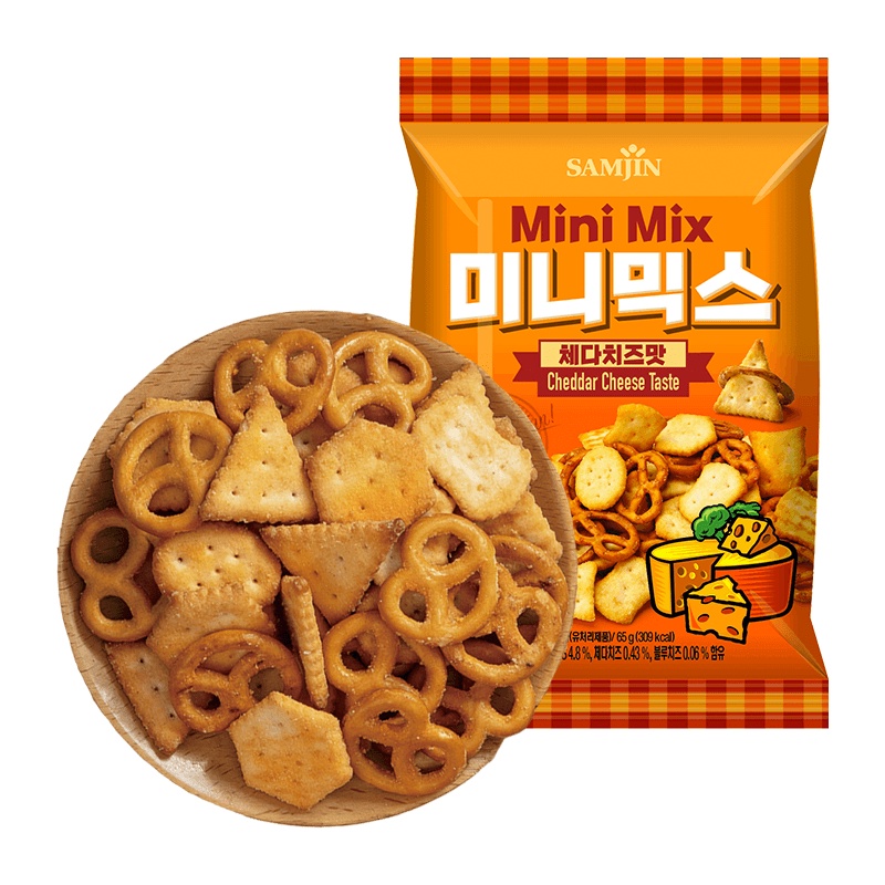 

Samjin MINI MIX Pretzel & Cracker Cheddar Cheese, Mexican Taco / Snack Korea 65g