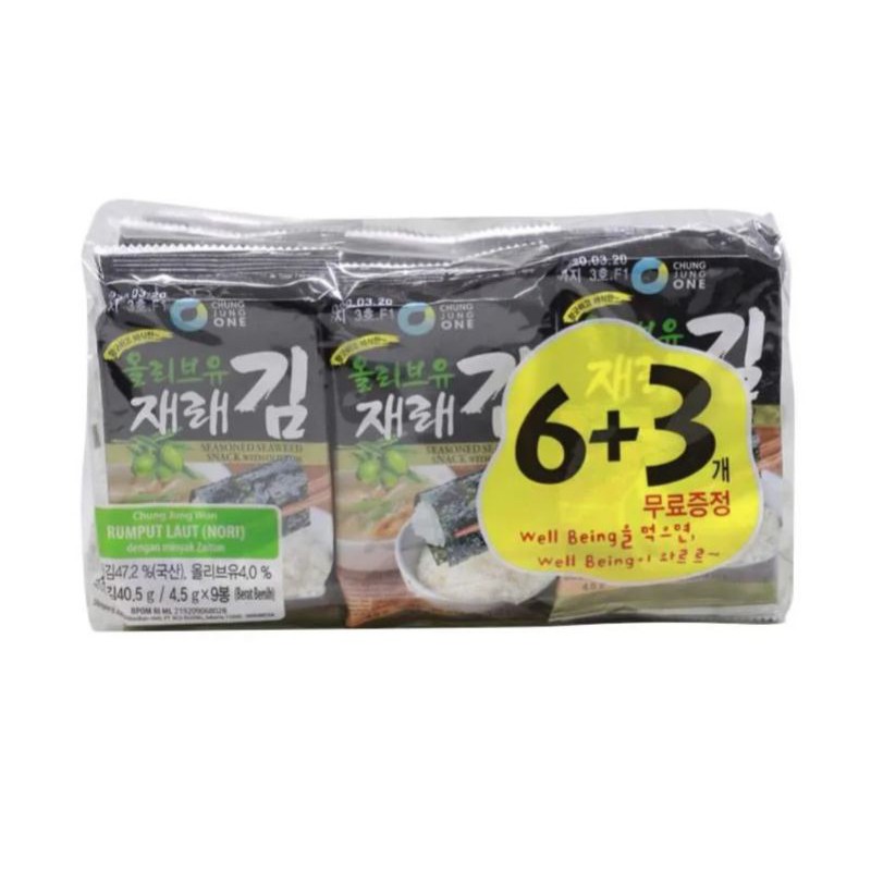 Chung Jung One Seasoned Seaweed Snack With Olive Oil 40,5gr