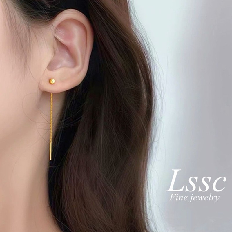 Anting Titanium Wanita Bulat Lapis Emas 18k Anti Karat Perhiasan Korea