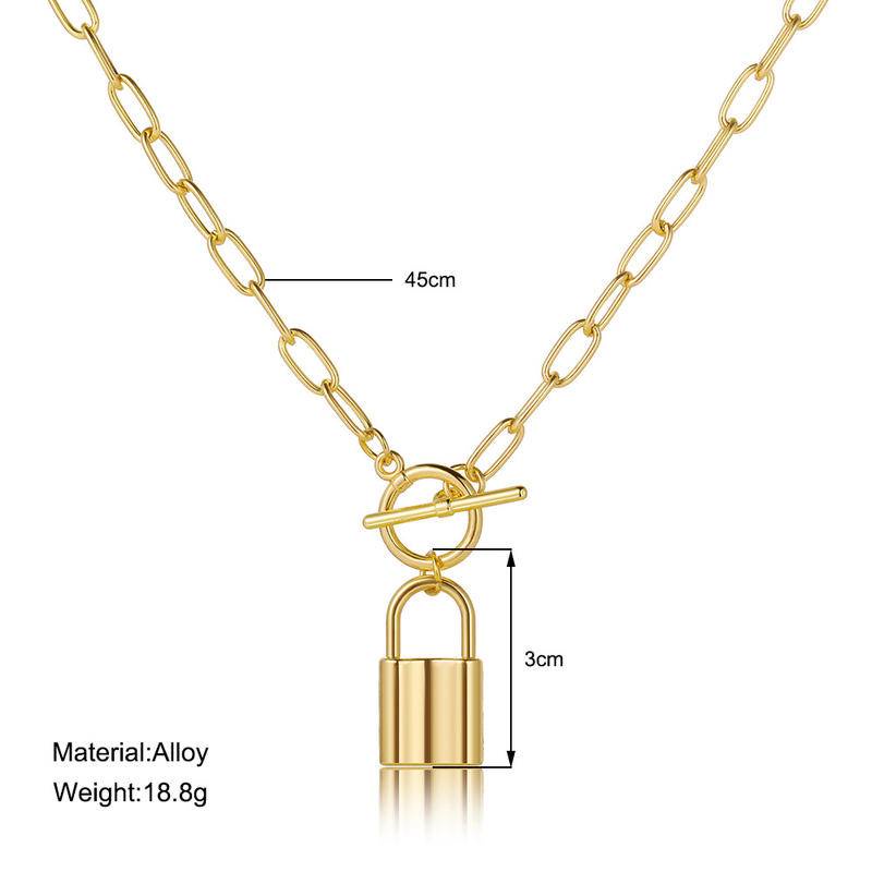 Kalung Choker Liontin Gembok Lasso Bahan Logam Warna Emas Perak Gaya Punk Vintage Untuk Wanita