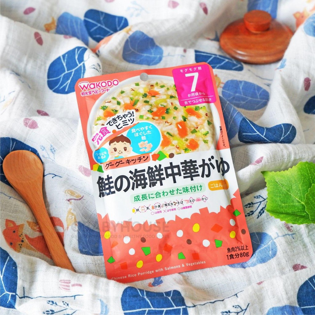 Wakodo Pouch Chinese Rice Porridge with Salmons &amp; Vegetables 7m+ 80 gr IE308 (ED 03/2024)