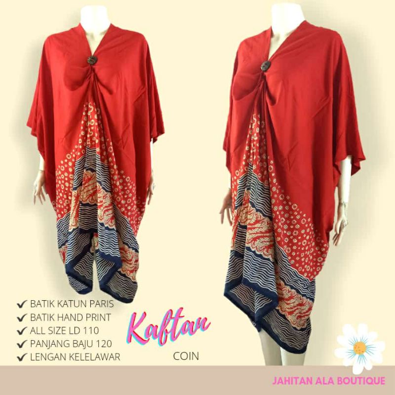 Kaftan Batik Wanita Modern Atasan Batik Bahan Katun Paris Premium Asli Solo Motif Coin