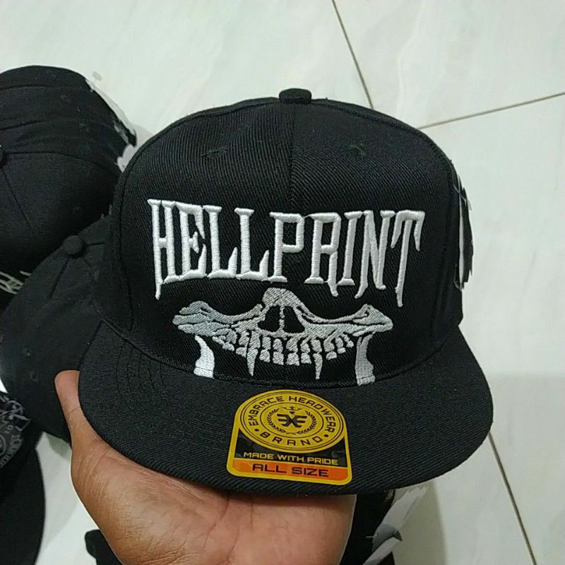 Topi Snapback metal distro pria Bordir Hellprint