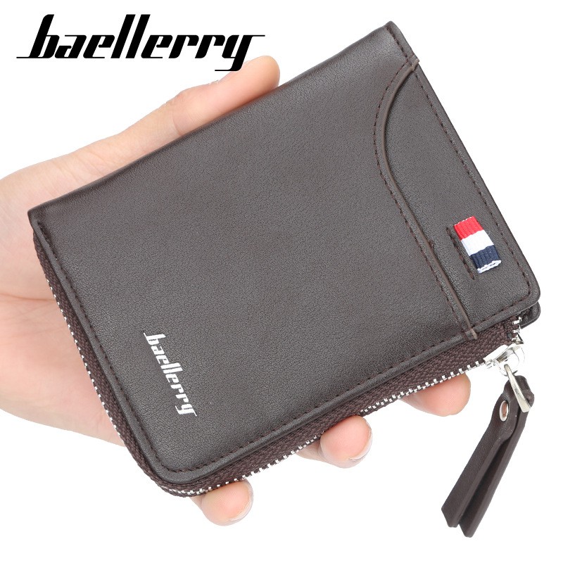 ORIGINAL BAELLERRY D0311 DOMPET UANG PRIA RITSLETING BIFOLD BAHAN KULIT PU DENGAN TEMPAT KOIN