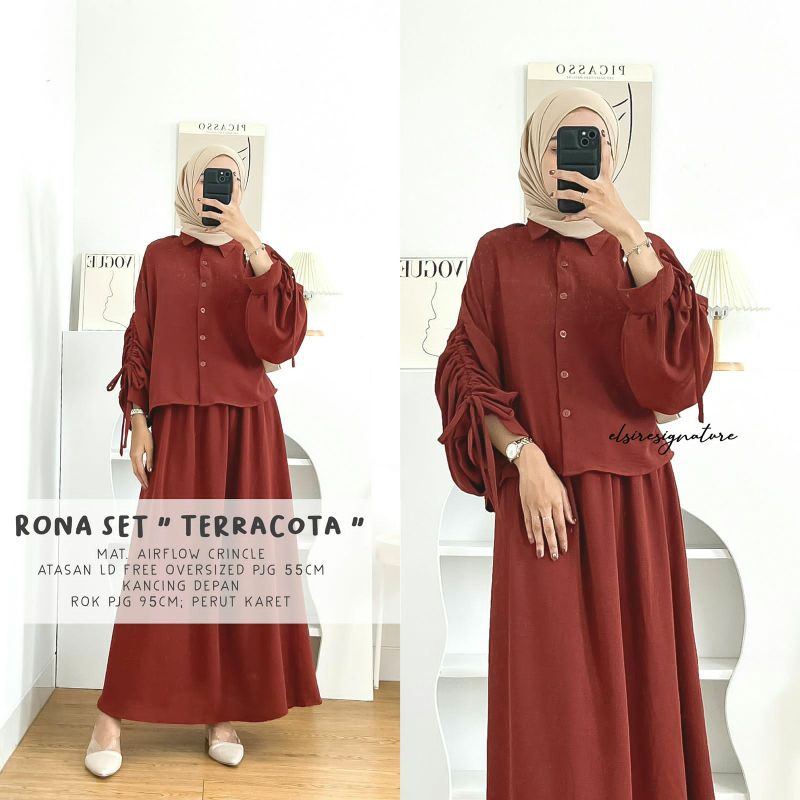RONA SET / ONE SET PREMIUM / SETELAN ATASAN ROK PREMIUM AIRFLOW CRINKLE
